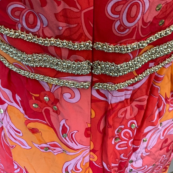 MUSE Boston Proper Mod Y2K pucci inspired retro floral silk Lotus dress coral 6 - Picture 13 of 15